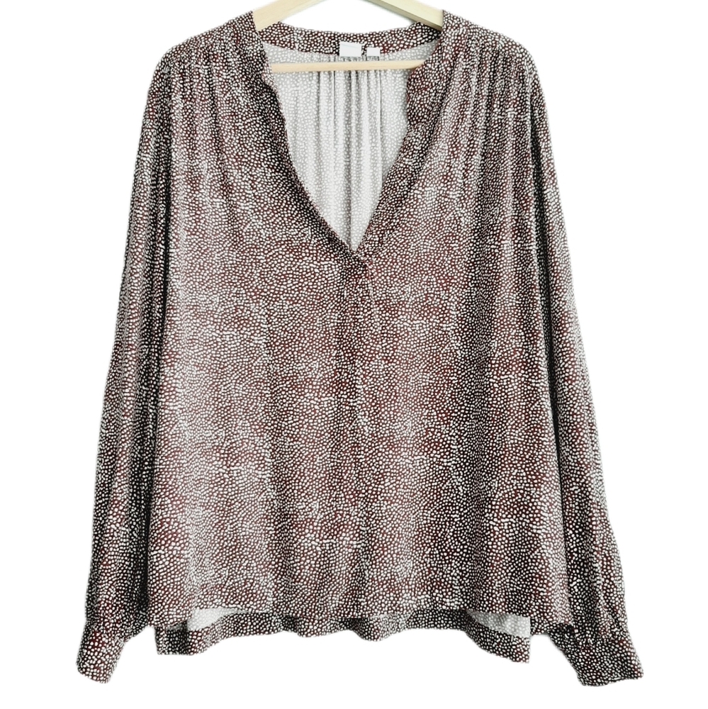 🍒 GAP Long Sleeve Light V-neck Blouse Purple & White Print Sz XXL